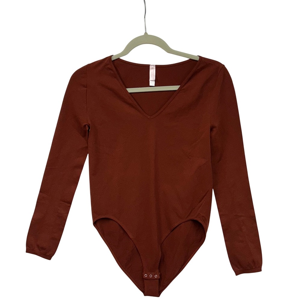 Victoria's Secret Women's V-Neck Long Sleeve‎ Bodysuit Rust Brown Size L